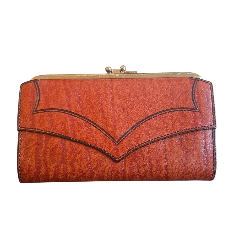 Vintage Princess Gardner Burnt Orange Wallet Clutch Kiss Lock Closure